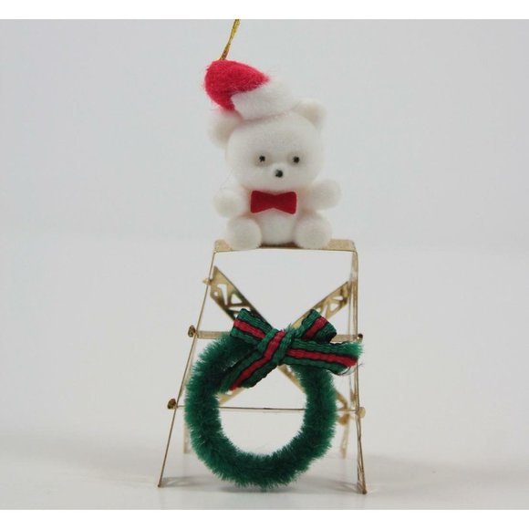 Fantasy Decor Brass Gold-Dipped Christmas Ornament Bear on Ladder w/Box - Picture 2 of 7